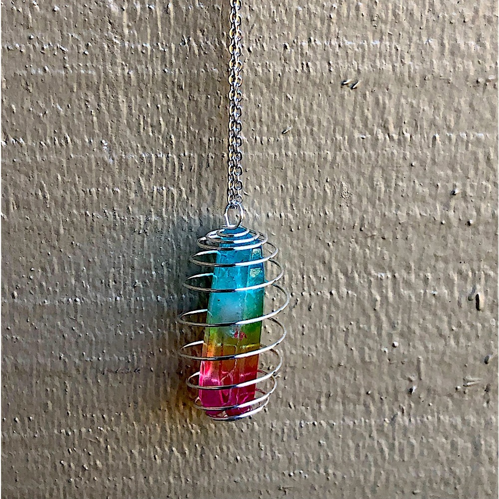 Rainbow Quartz pointer crystal necklace